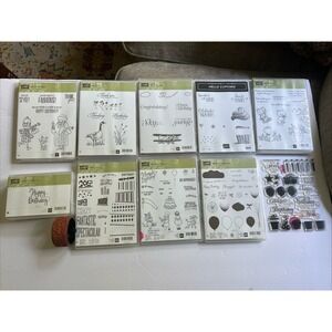 Stampin Up Lot of 10 SETS Unmounted Rubber Stamps+1 roller stamp Birthday Sets